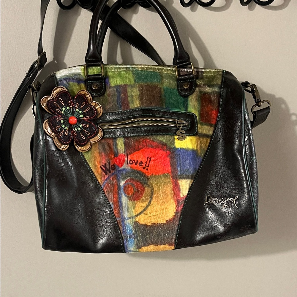 Desigual Artistic Multicolor Satchel with Black Accents